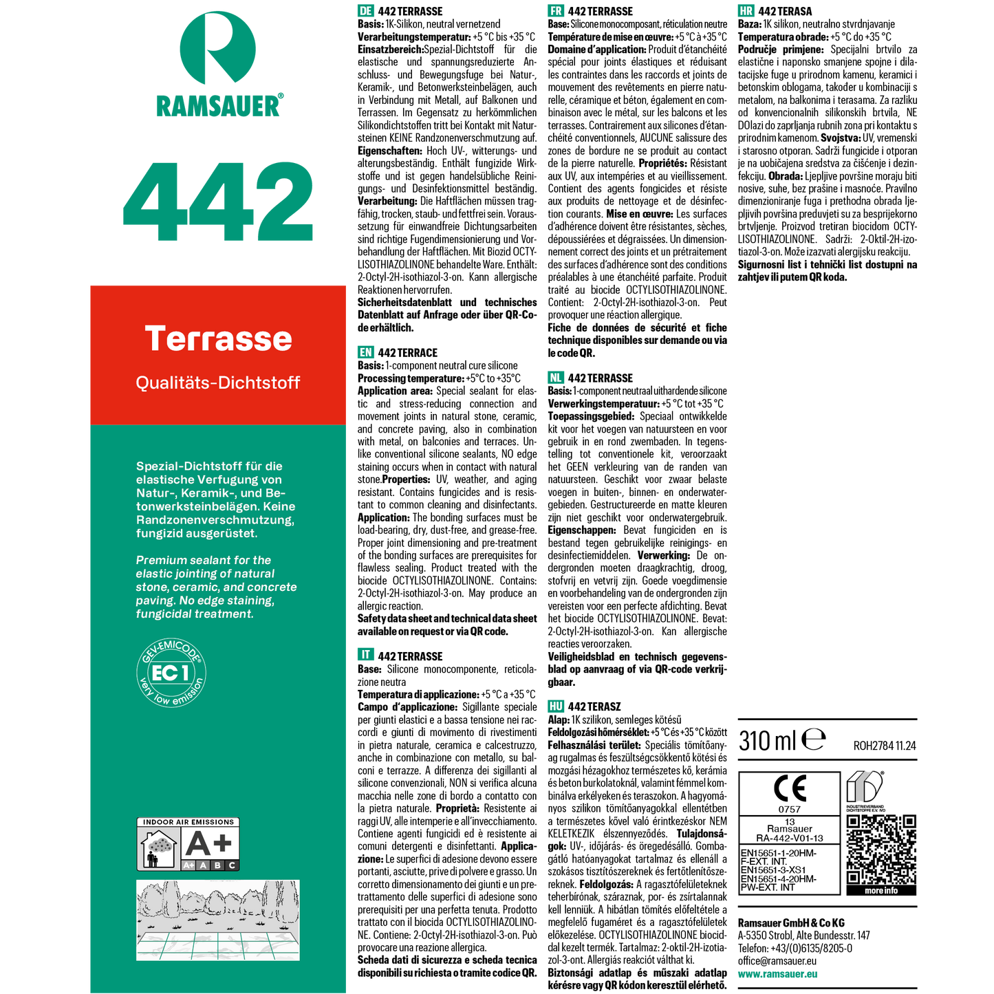 442 Terrasse Neutral – Spezial-Dichtstoff für elastische Bewegungsfugen auf Balkon und Terrasse, für Naturstein, Keramik und Betonwerkstein, online kaufen bei Fugentech