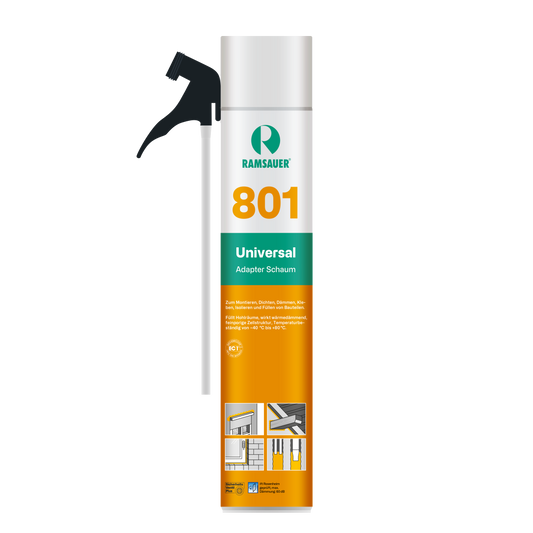 Die hervorragende Haftung auf vielen Materialien und ausgezeichnete Dämmwerte machen unseren 801 Universal Adapter Schaum zum Allrounder, wenn es um das Isolieren und Füllen von Fugen und Hohlräumen geht. Die anwenderfreundliche Dose mit Röhrchen ermöglicht ein sauberes und kontrolliertes Arbeiten. Der einkomponentige PU-Schaum zeichnet sich durch die überwiegend geschlossenzellige Beschaffenheit aus und härtet durch die Luftfeuchtigkeit aus. Nach dem Aushärten ist er halbhart, verrottungsfest, feuchtigkeit