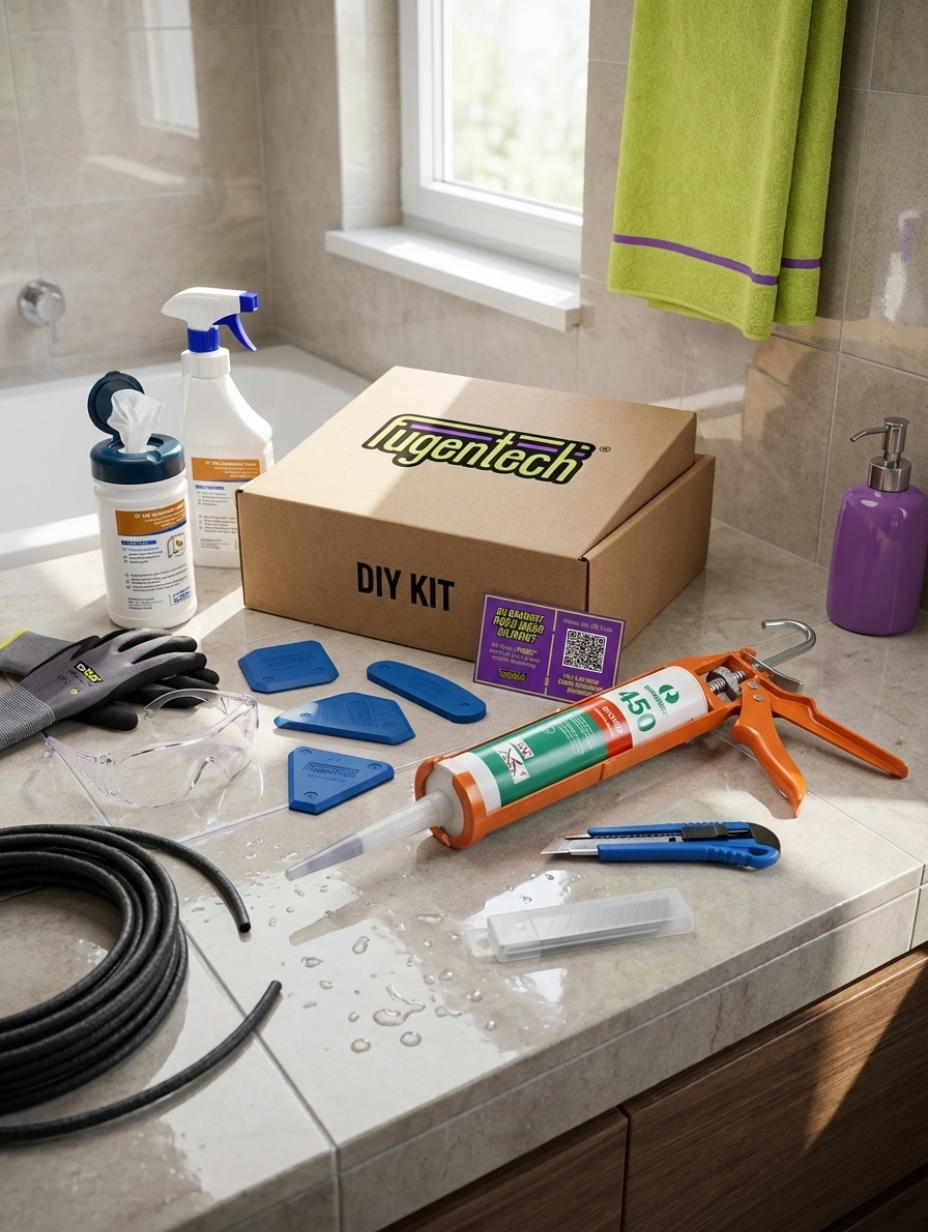 DIY Fugen-Set von Fugentech – Komplettset zum Erneuern von Sanitär-Silikonfugen mit Abziehern, Glättmittel und Silikon, online kaufen bei Fugentech