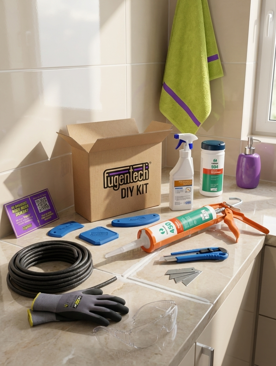 DIY Fugen-Set von Fugentech – Komplettset zum Erneuern von Sanitär-Silikonfugen mit Abziehern, Glättmittel und Silikon, online kaufen bei Fugentech