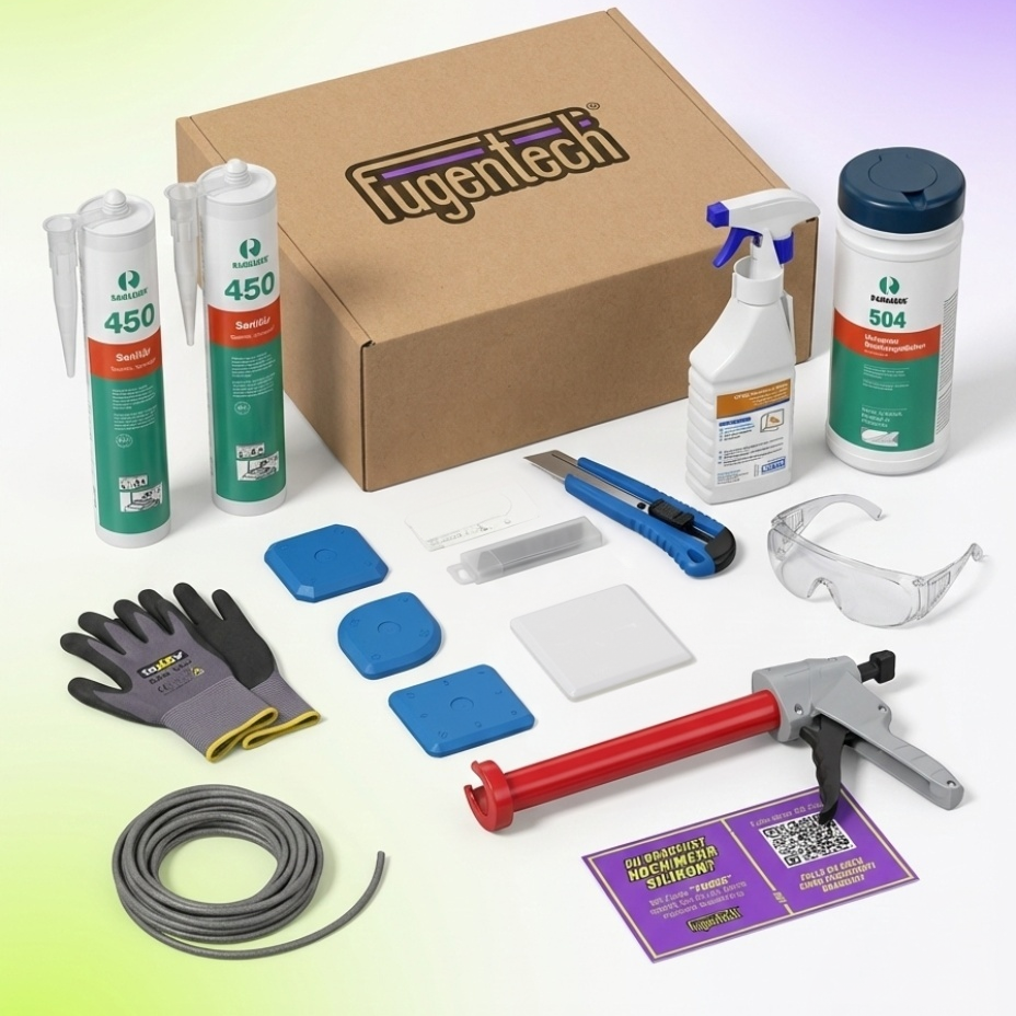 DIY Fugen-Set von Fugentech – Komplettset zum Erneuern von Sanitär-Silikonfugen mit Abziehern, Glättmittel und Silikon, online kaufen bei Fugentech